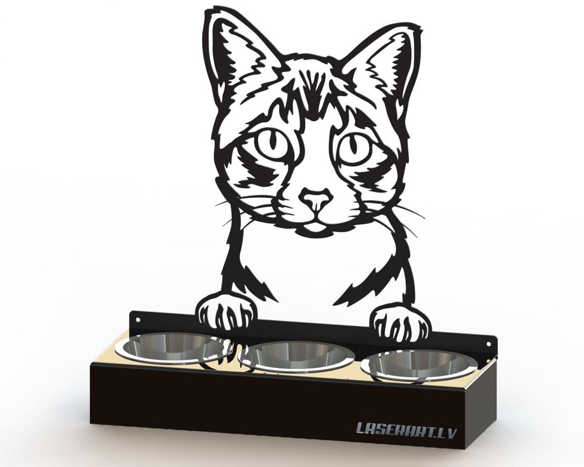 3-Bowl Cat Feeder, Ojos Azules Cat breed, Raised Feeding Station
