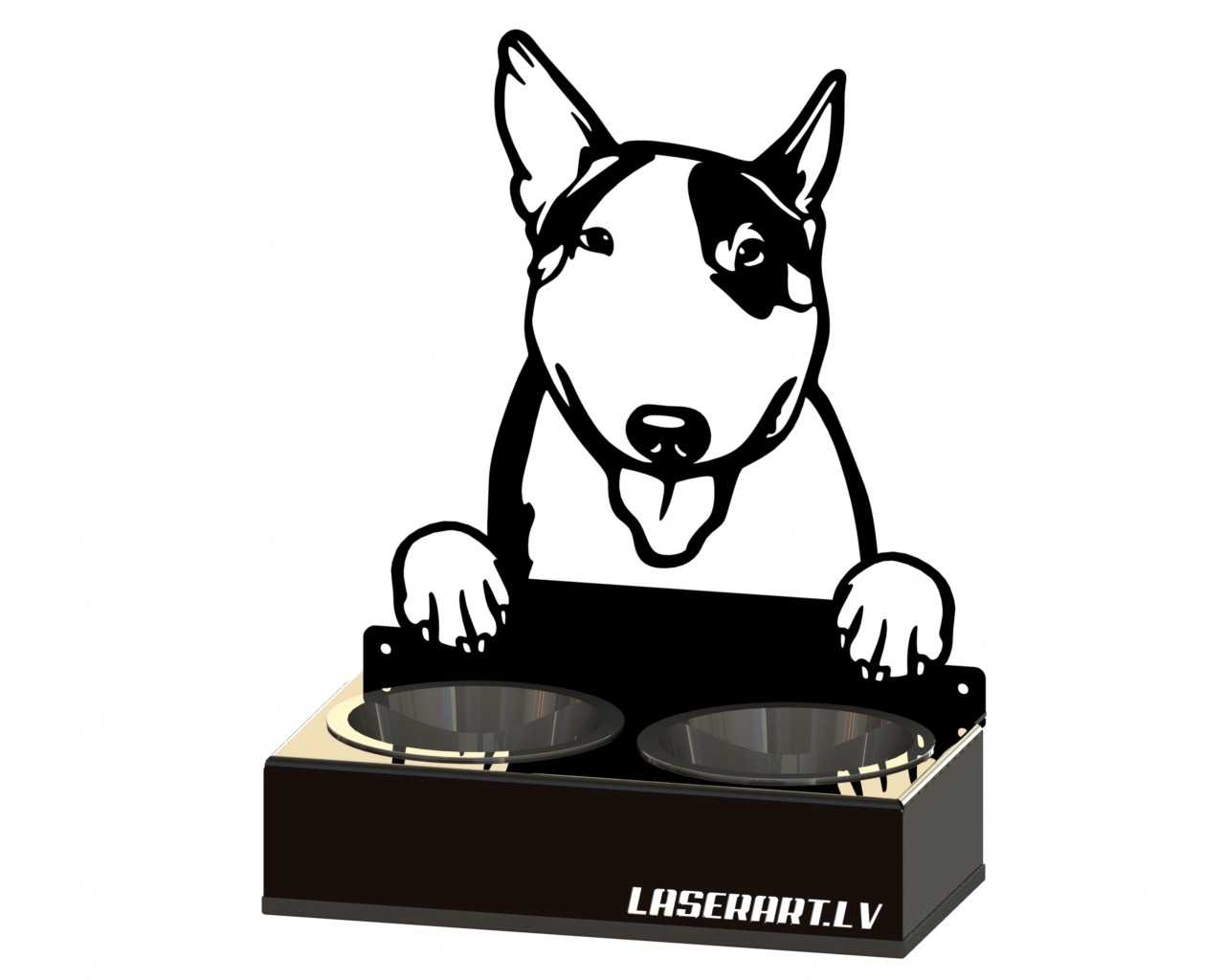 2-Bowl Dog Feeder, Bull Terriers Dog breed, Raised Feeding Station