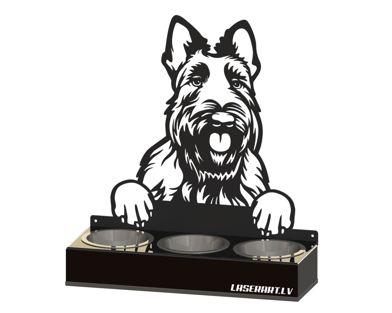 3-Bowl Dog Feeder, Scottish Terriers Dog breed, Raised Feeding Station