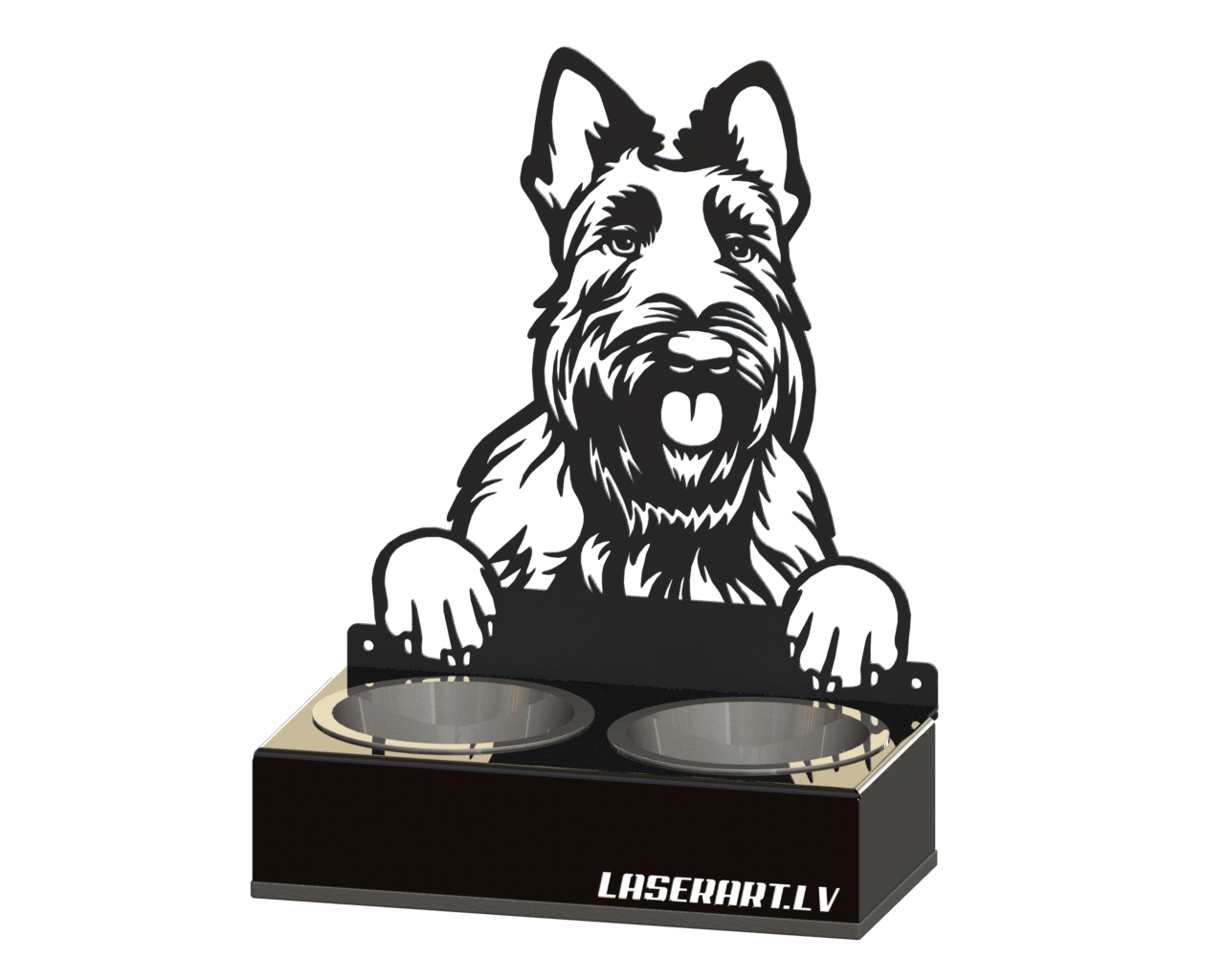 2-Bowl Dog Feeder, Scottish Terriers Dog breed, Raised Feeding Station