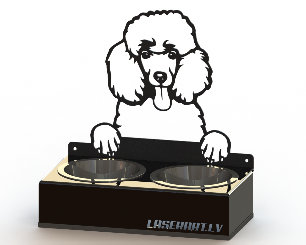 2-Bowl Dog Feeder, Poodle Dog breed, Raised Feeding Station