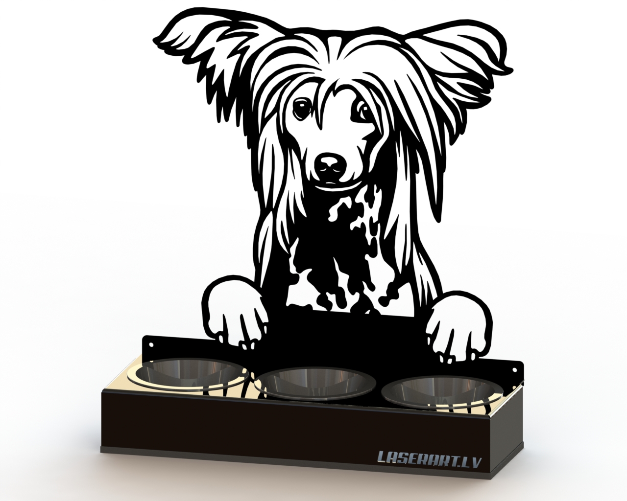 3-Bowl Dog Feeder, Chinese Crested Dog breed, Raised Feeding Station