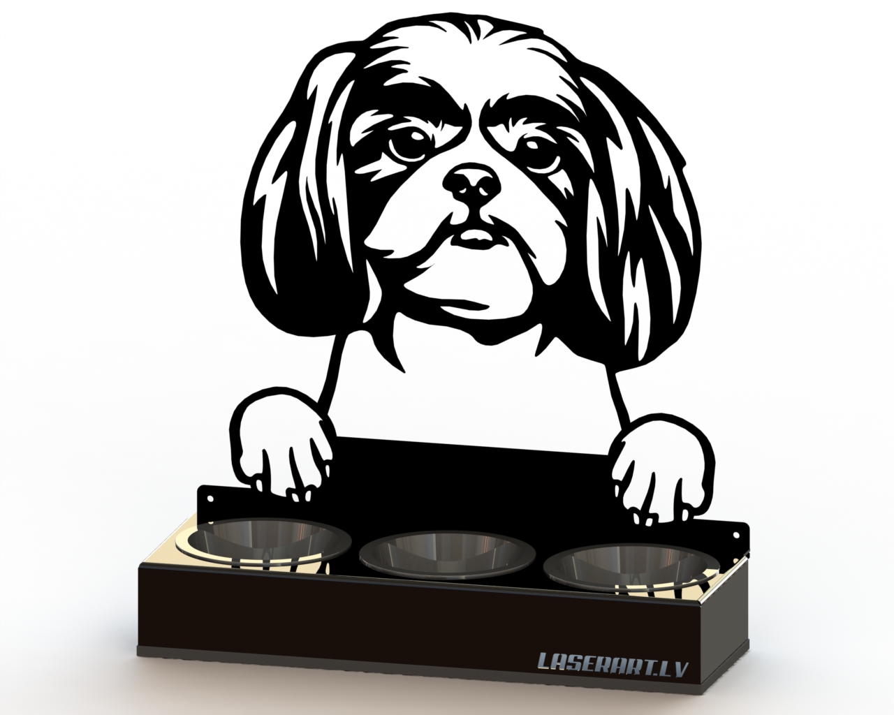 3-Bowl Dog Feeder, Shitzu  Dog breed, Raised Feeding Station