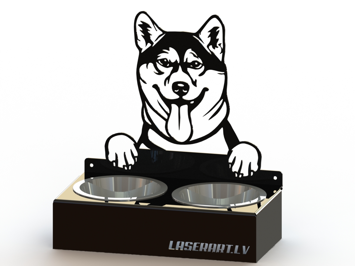 2-Bowl Dog Feeder, Shiba Inu Dog breed, Raised Feeding Station