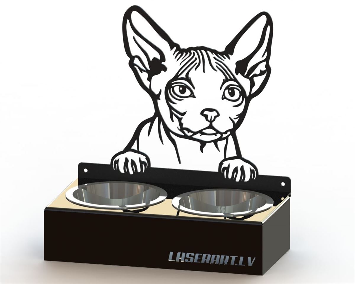 2-Bowl Cat Feeder, Minskin Cat breed, Raised Feeding Station