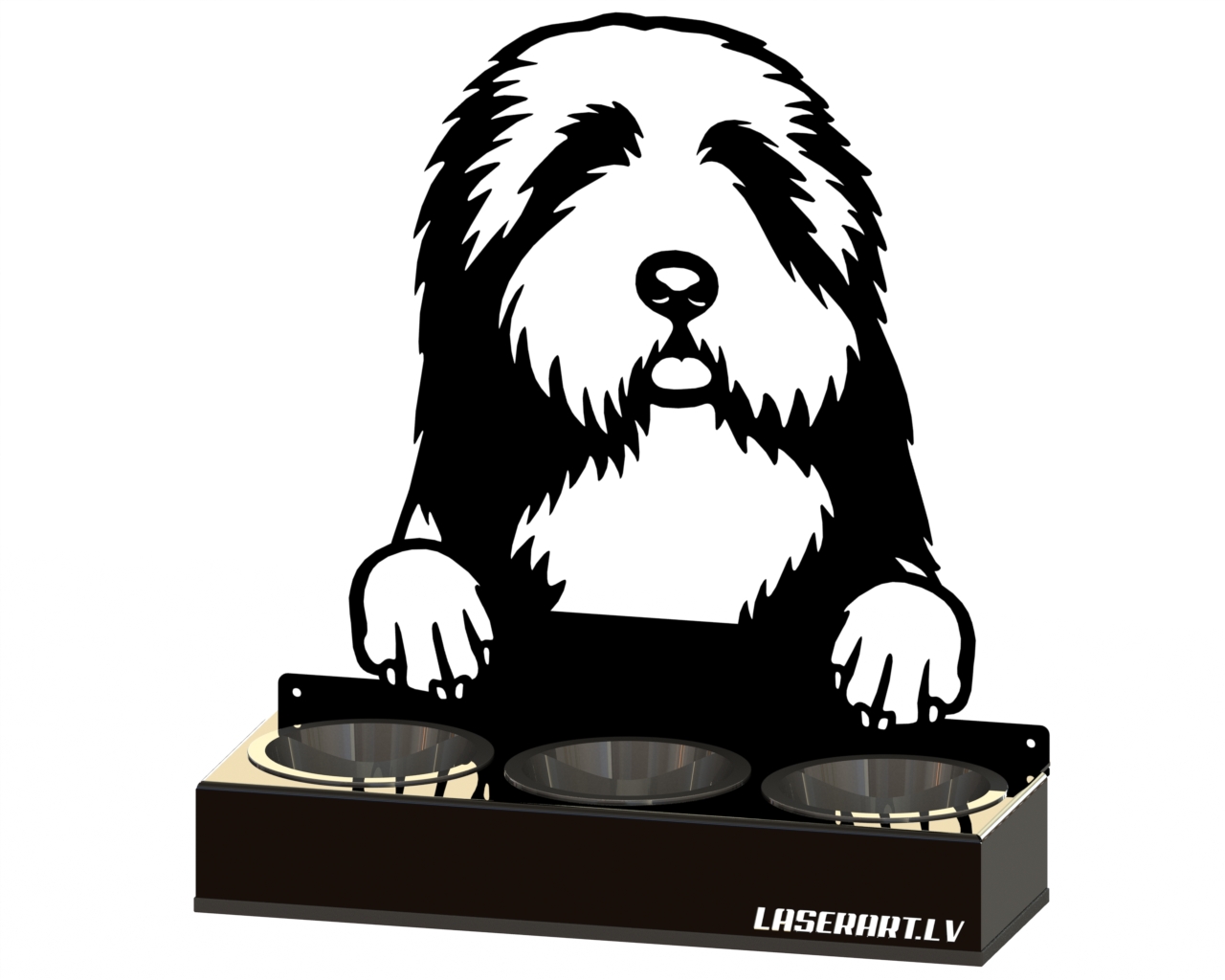 3-Bowl Dog Feeder, Bearded Collies Dog breed, Raised Feeding Station