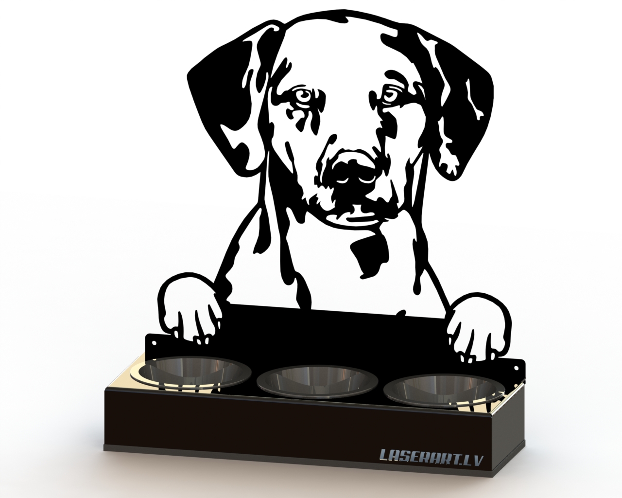 3-Bowl Dog Feeder, Dalmatian Dog breed, Raised Feeding Station