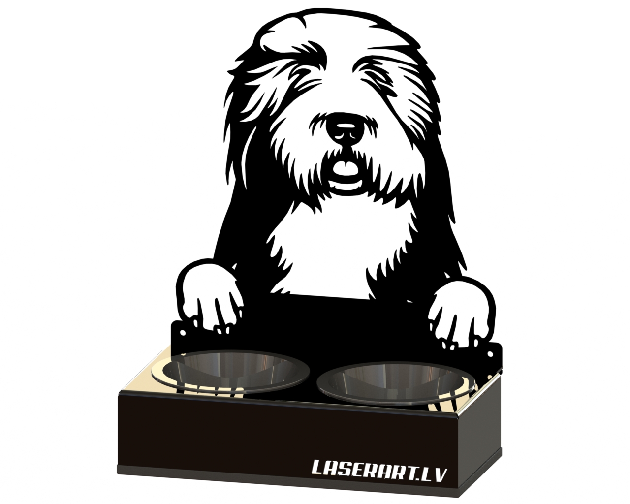 2-Bowl Dog Feeder, Old English Sheepdogs Dog breed, Raised Feeding Station