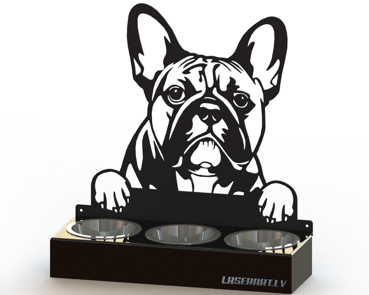 3-Bowl Dog Feeder, French Bulldog Dog breed, Raised Feeding Station
