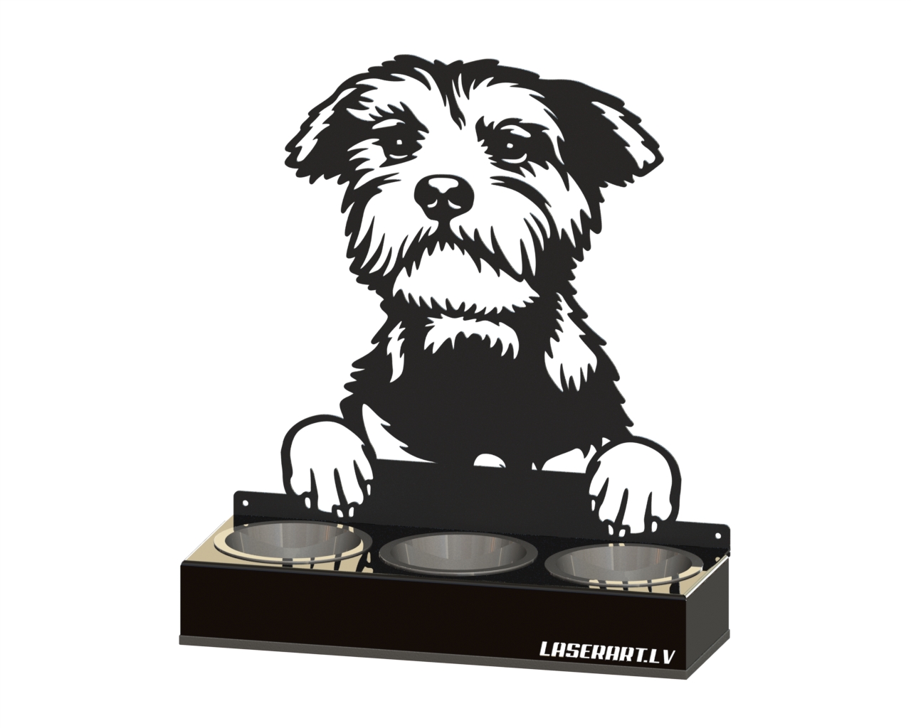3-Bowl Dog Feeder, Standard Schnauzers Dog breed, Raised Feeding Station