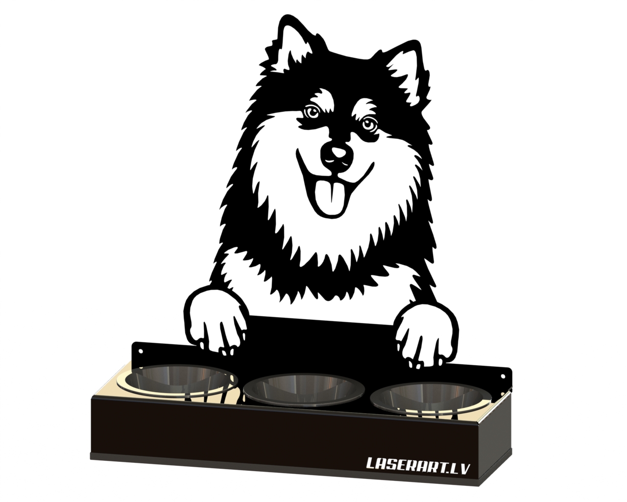 3-Bowl Dog Feeder, Finnish Lapphund Dog breed, Raised Feeding Station