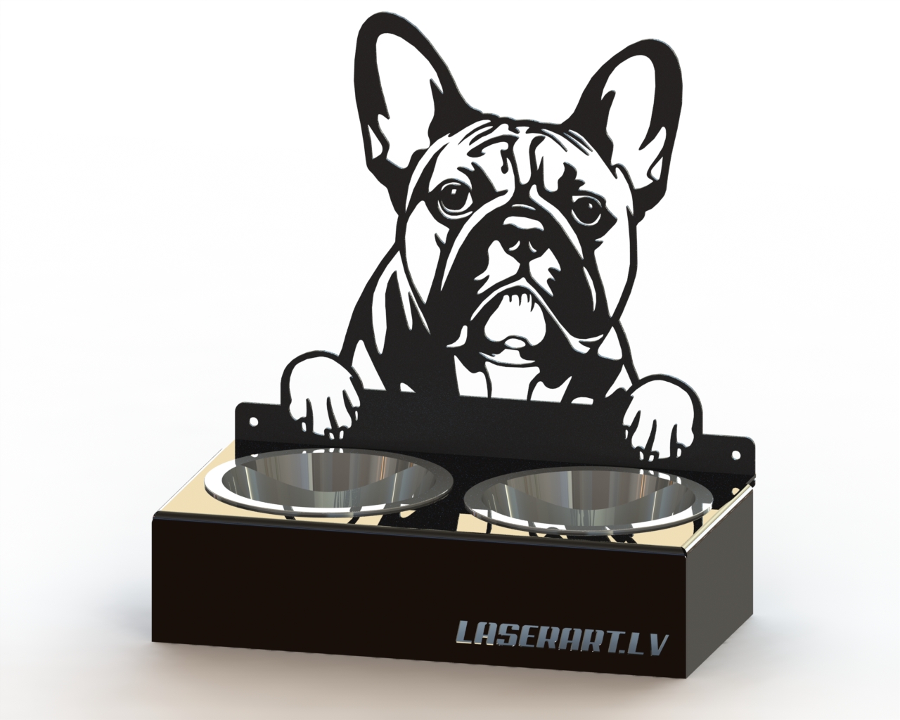 2-Bowl Dog Feeder, French Bulldog Dog breed, Raised Feeding Station