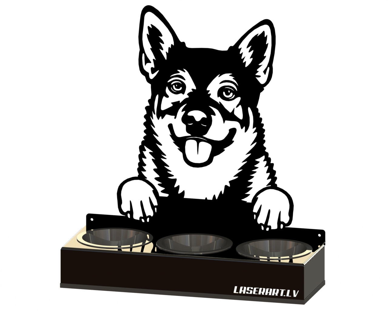 3-Bowl Dog Feeder, Swedish Vallhunds Dog breed, Raised Feeding Station