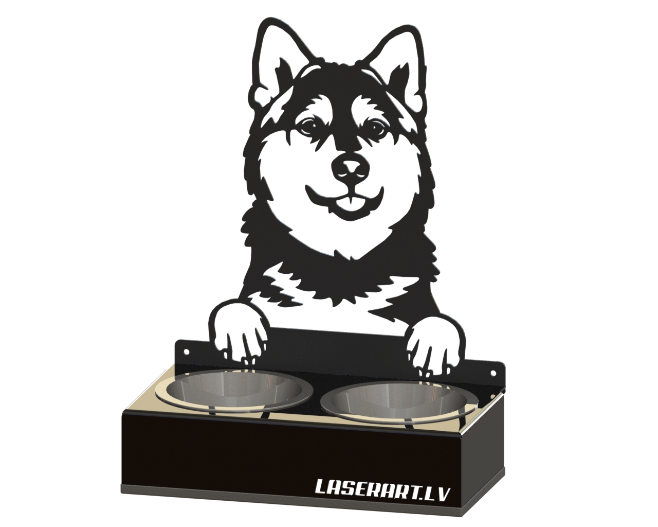 2-Bowl Dog Feeder, Pomsky Dog breed, Raised Feeding Station