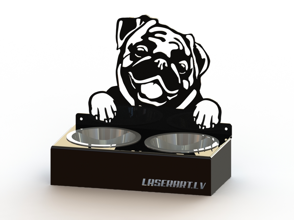 2-Bowl Dog Feeder, Pugs Dog breed, Raised Feeding Station