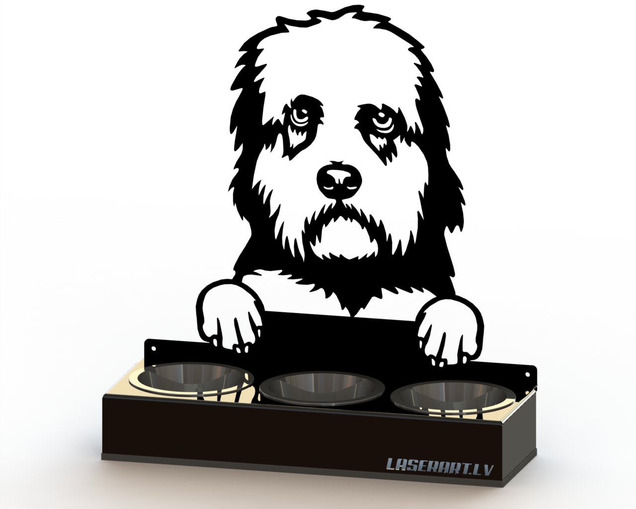 3-Bowl Dog Feeder, Dandie Dinmont Terriers Dog breed, Raised Feeding Station