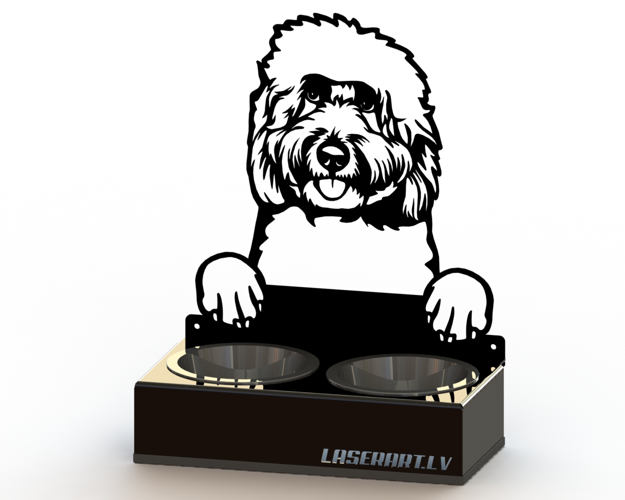 2-Bowl Dog Feeder, Goldendoodle Dog breed, Raised Feeding Station