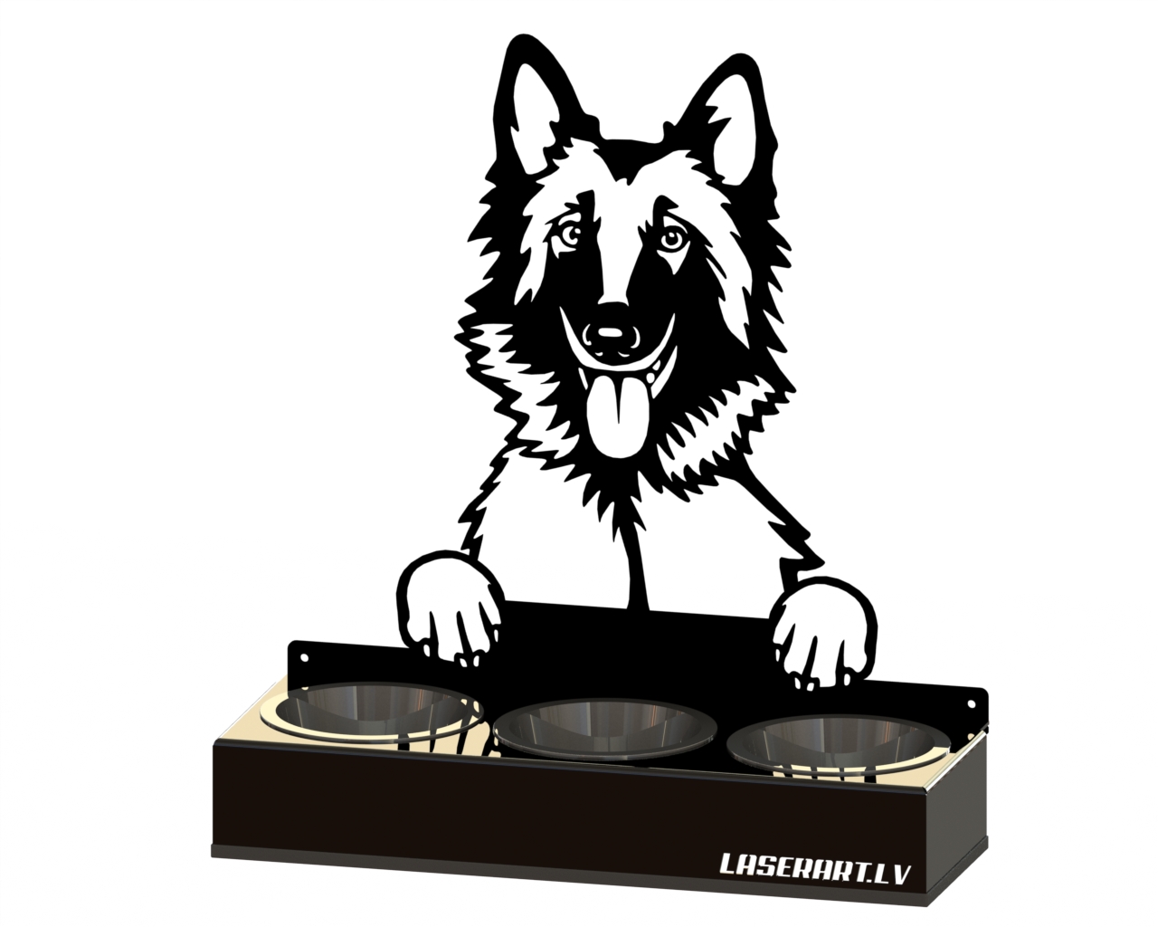 3-Bowl Dog Feeder, Belgian Tervuren Dog breed, Raised Feeding Station