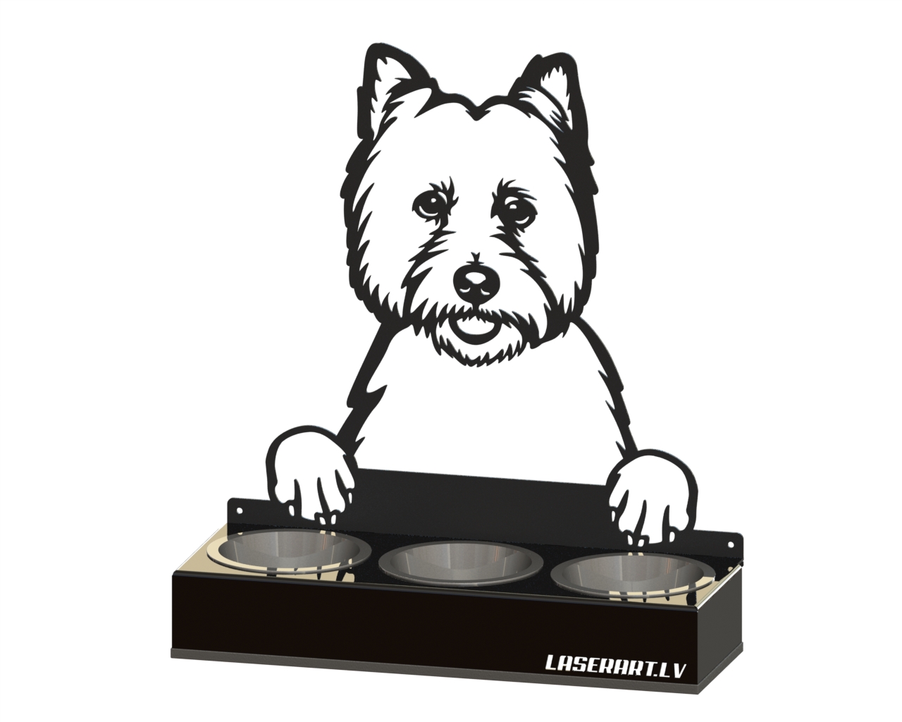 3-Bowl Dog Feeder, West Highland White Terriers Dog breed, Raised Feeding Station
