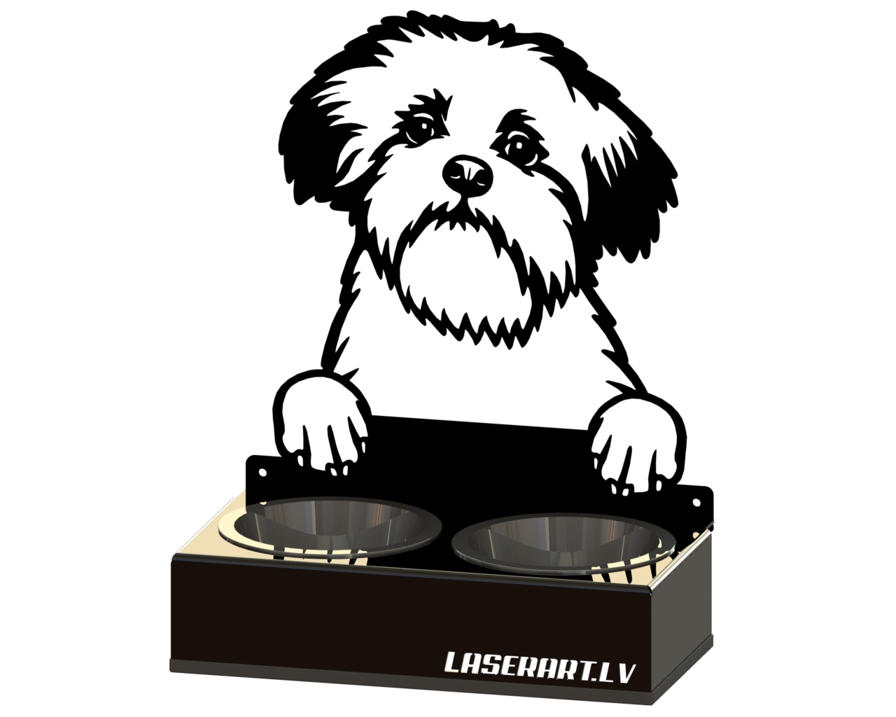 2-Bowl Dog Feeder, Lowchen Dog breed, Raised Feeding Station